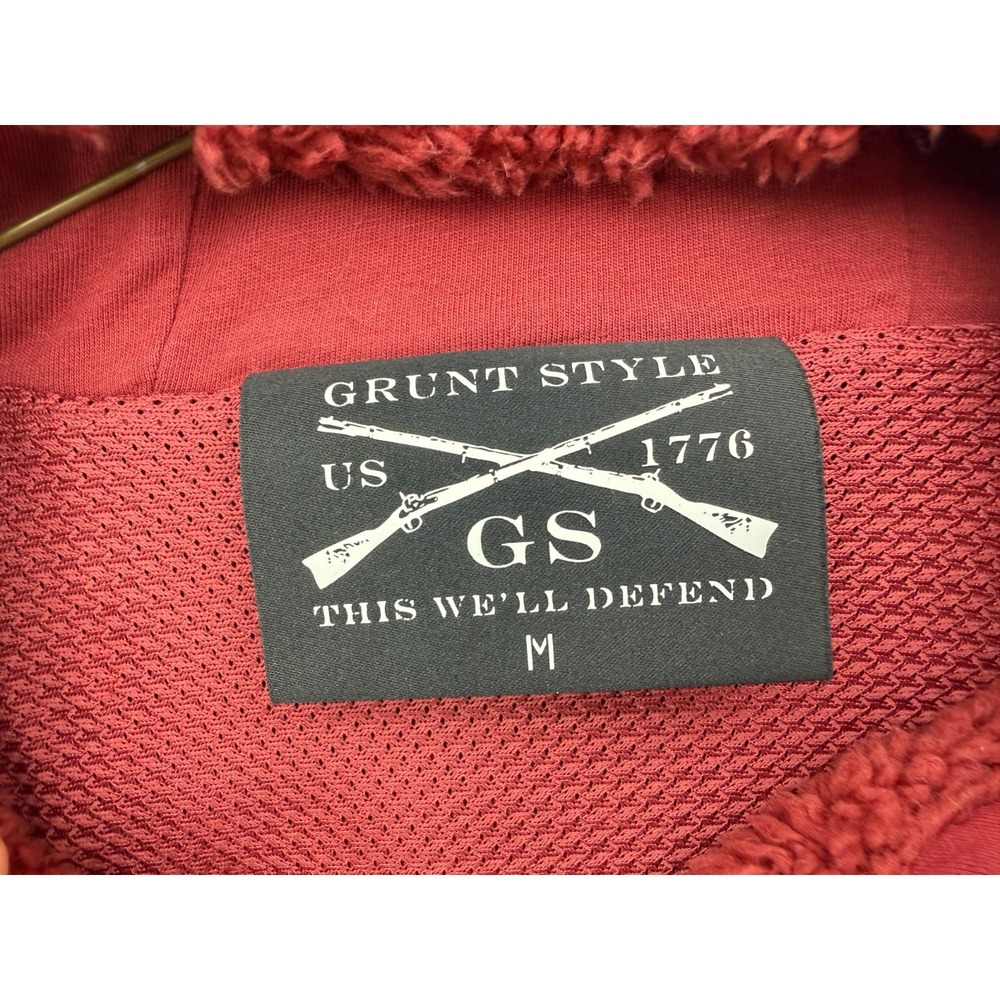 Grunt Style Sherpa Fleece Hooded Jacket Full Zip Flag Patch Red | Men's Medium - Picture 2 of 16